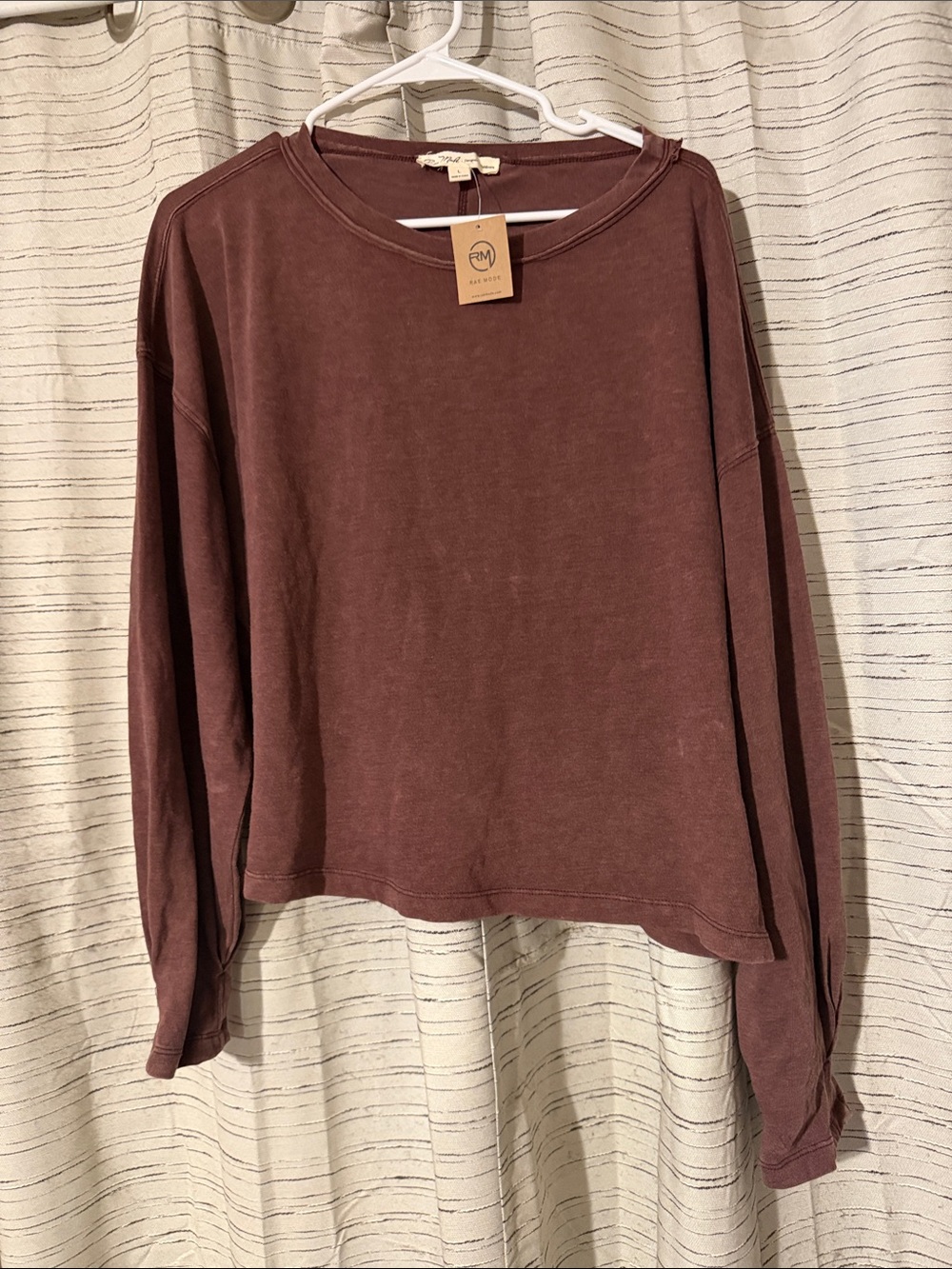 NWT Rae Mode Washed Mauve Long Sleeve Crewneck Pullover Top Size Large